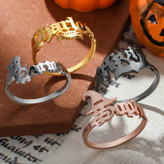 Personalized Gothic Halloween Name Ring