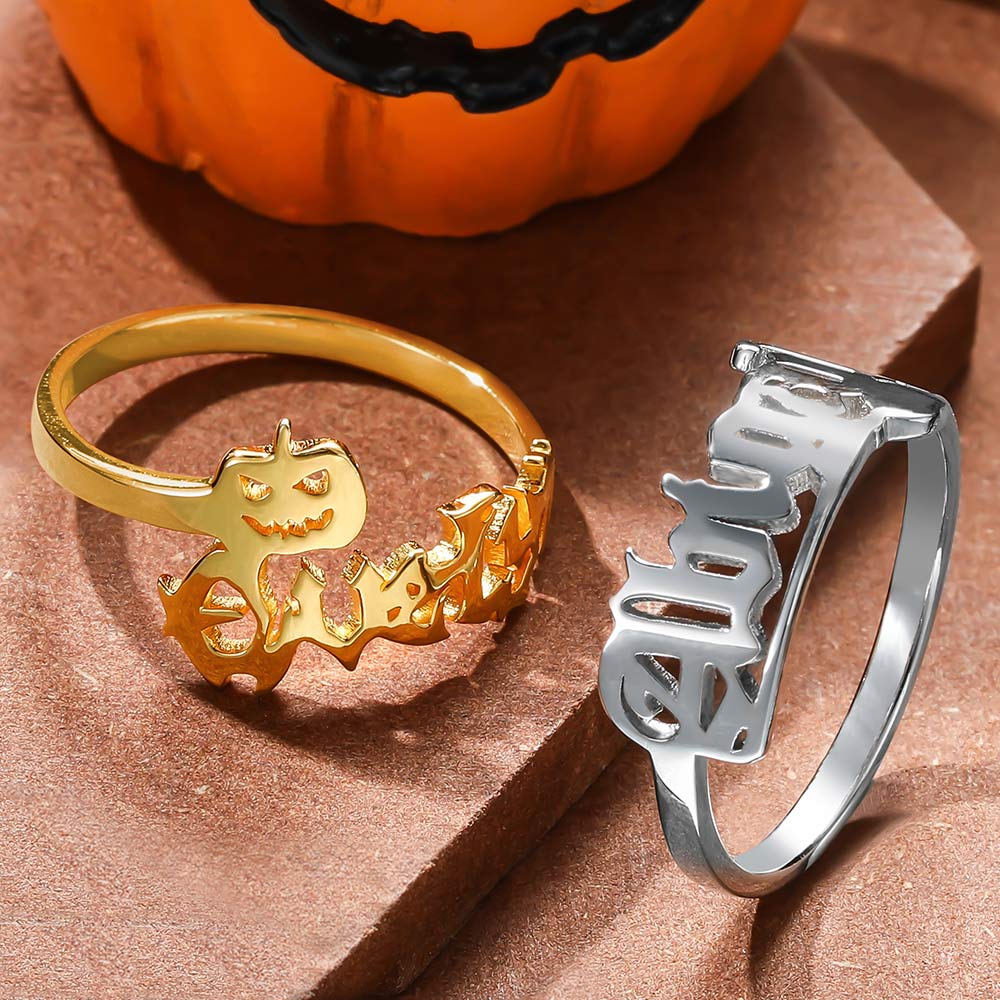 Personalized Gothic Halloween Name Ring