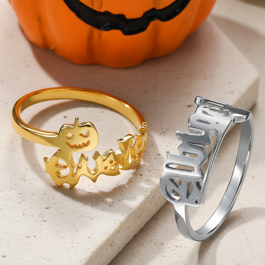 Personalized Gothic Halloween Name Ring