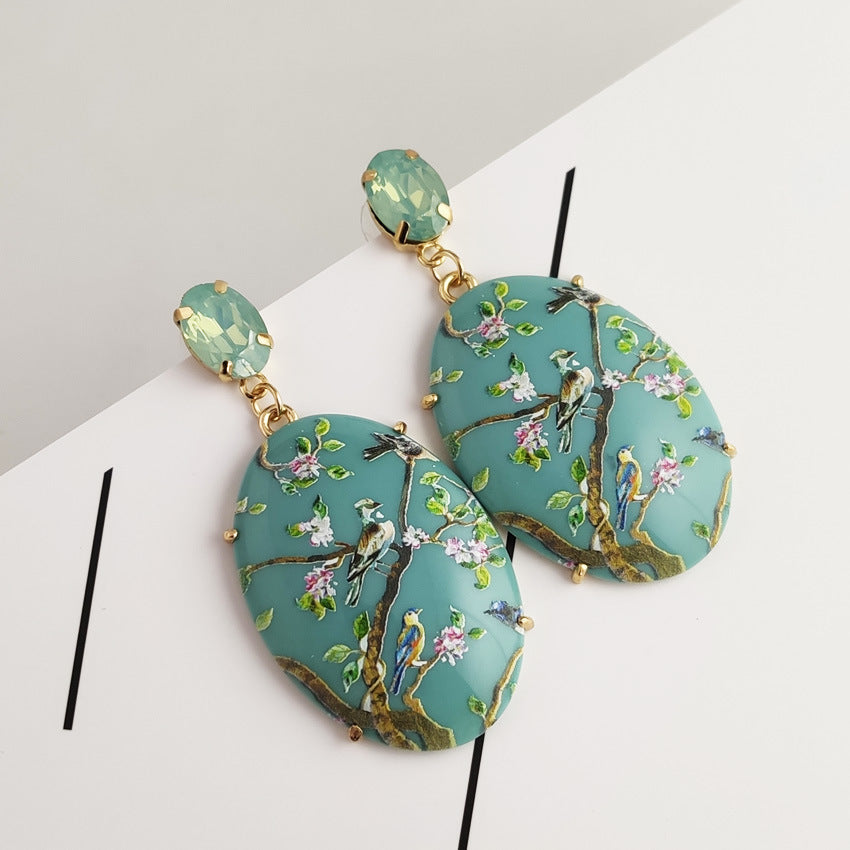 Japandi Garden Oval Resin Dangle Earrings