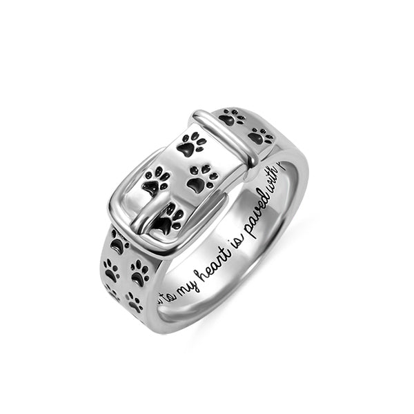 Engraved Pet Collar Ring with Paws