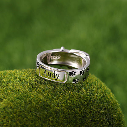 Engraved Pet Collar Ring with Paws