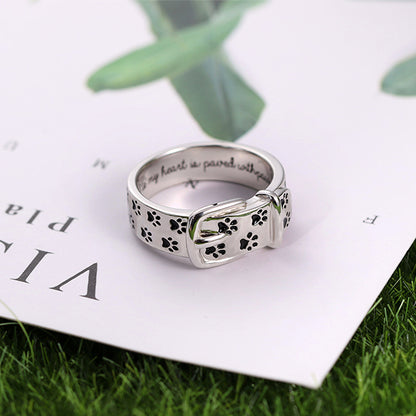 Engraved Pet Collar Ring with Paws