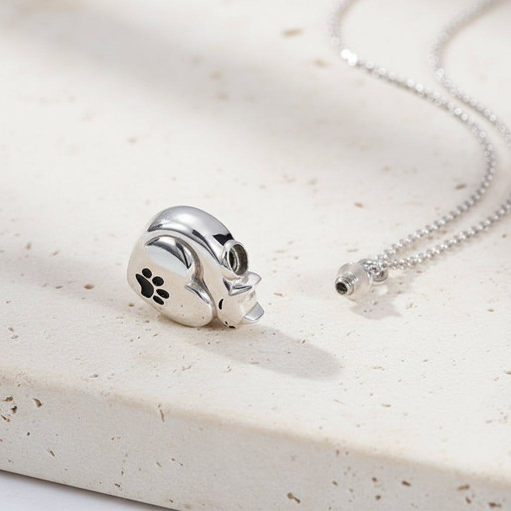 Engraved Cat Urn Necklace