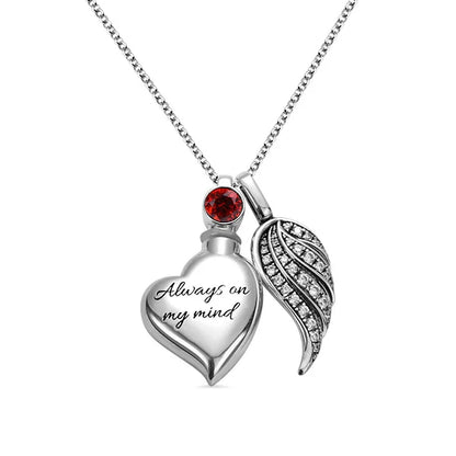Engraved Heart Birthstone Urn Necklace