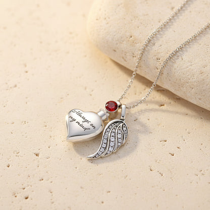Engraved Heart Birthstone Urn Necklace