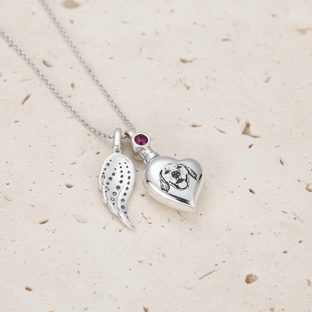Engraved Heart Birthstone Urn Necklace