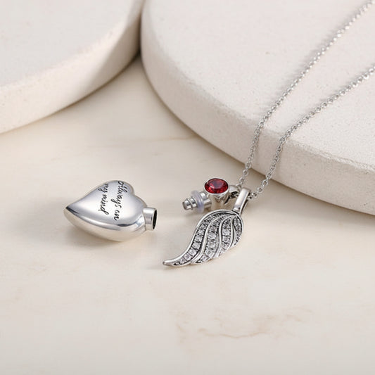 Engraved Heart Birthstone Urn Necklace