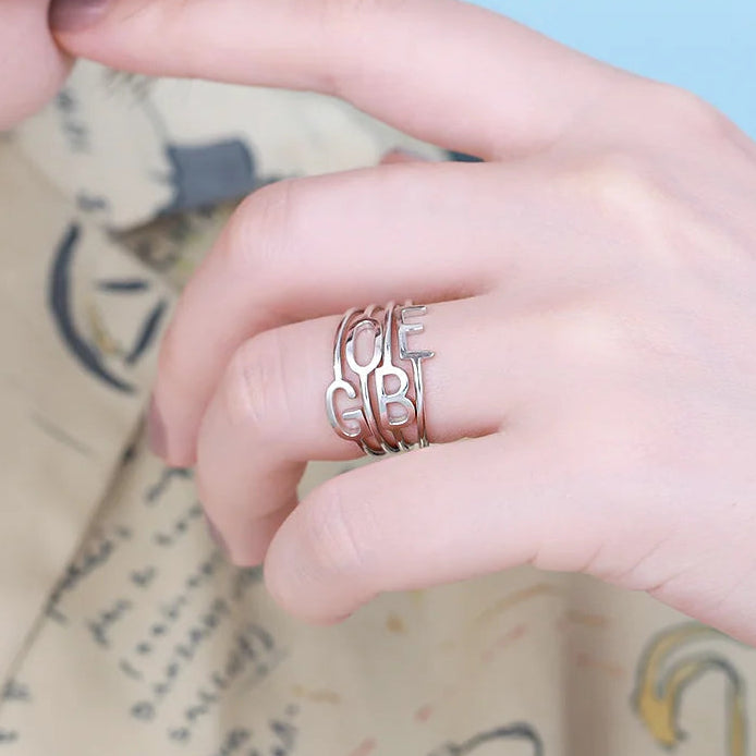 Stackable Iniitals Rings Custom Dainty Stackable Initial Rings – DEVAVIDA