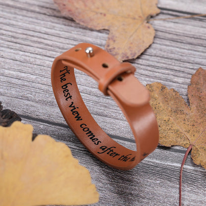 Engraved Mountain Forest Leather Bracelet