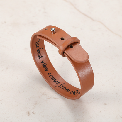 Engraved Mountain Forest Leather Bracelet