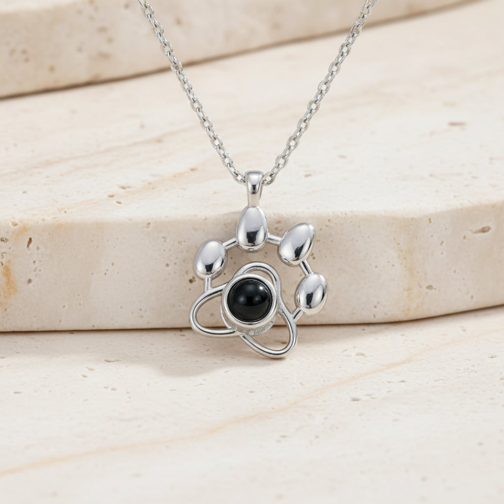 Custom Pet Paw Photo Projection Necklace