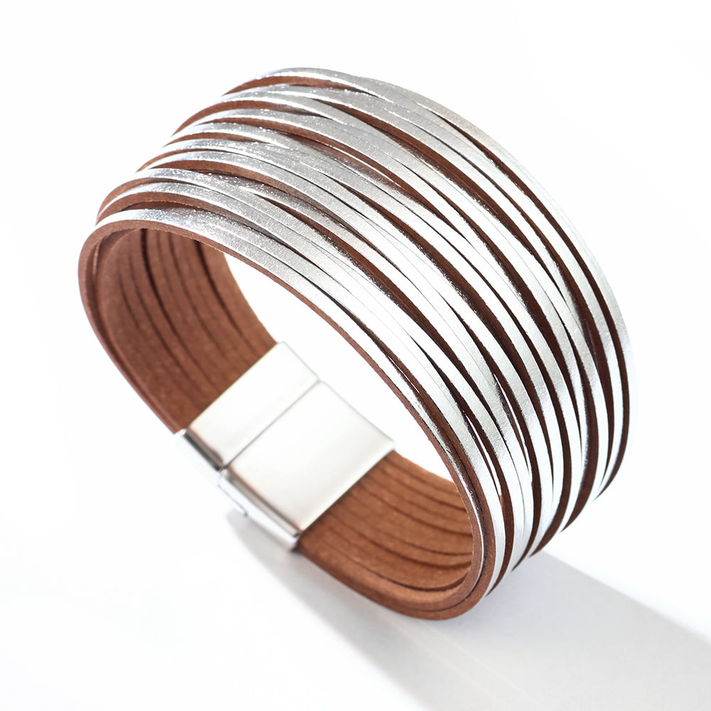 Metallic Leather Wrap Bracelet