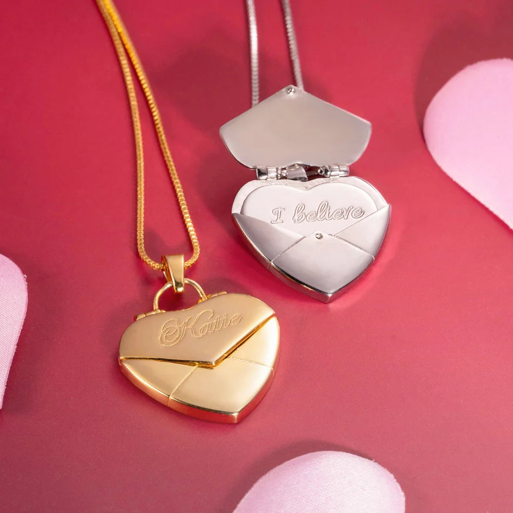 Custom Heart Envelope Locket Necklace