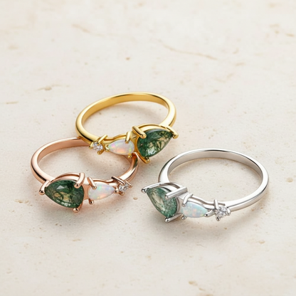 Natural Agate Moss Opal Ring