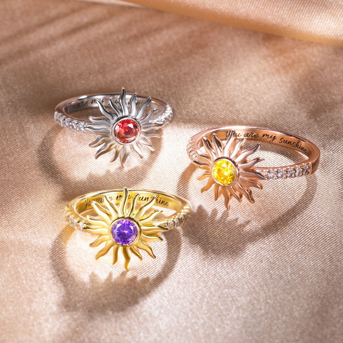 Personalized Sun Birthstone Ring