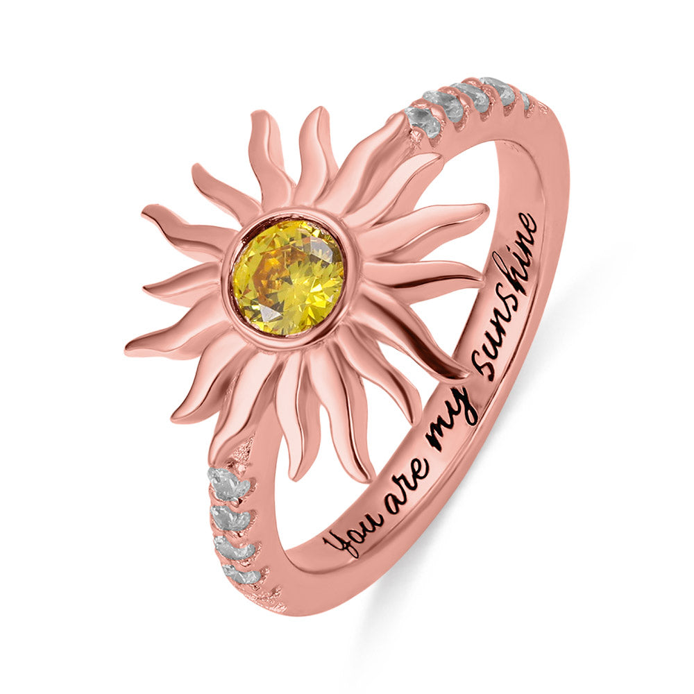 Personalized Sun Birthstone Ring