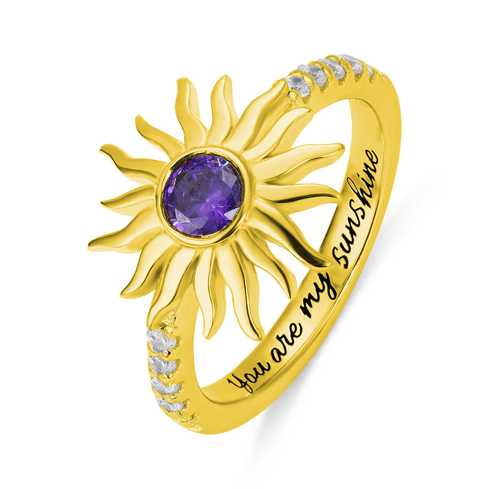 Personalized Sun Birthstone Ring