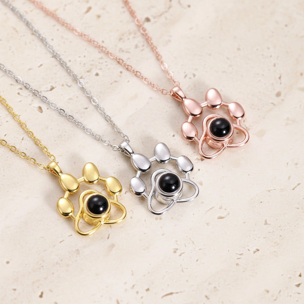 Custom Pet Paw Photo Projection Necklace