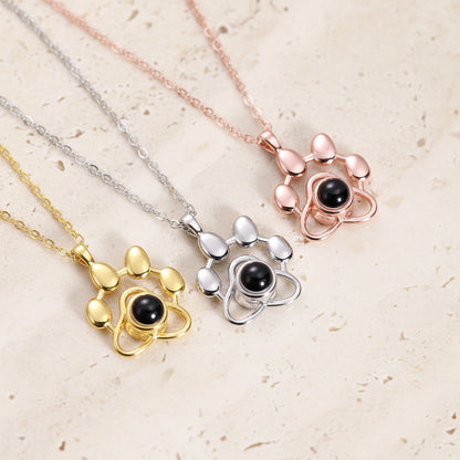 Custom Pet Paw Photo Projection Necklace