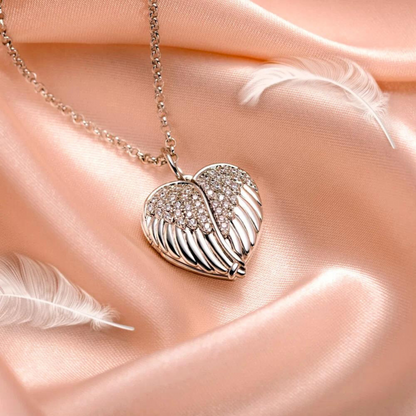 Custom Angel Wings Heart Photo Locket Necklace