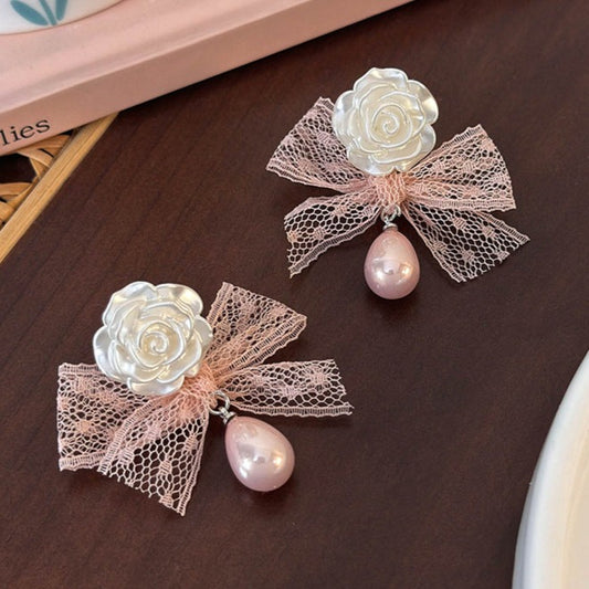 Coquette Bow Pearl Drop Earrings