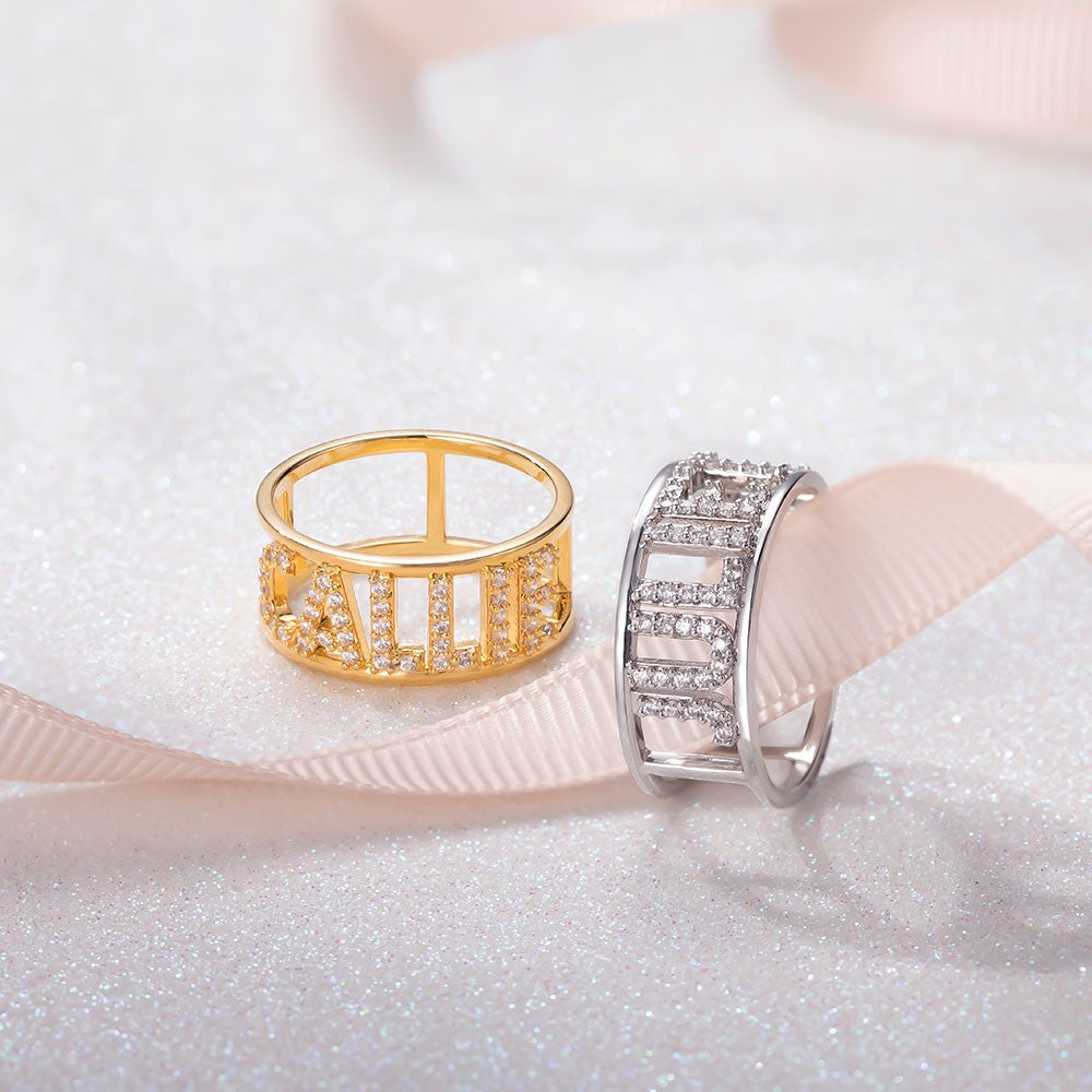 Personalized Crystal Name Ring