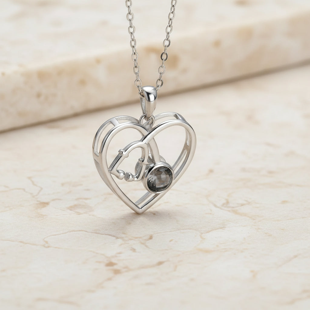 Custom Heart Stethoscope Photo Projection Necklace
