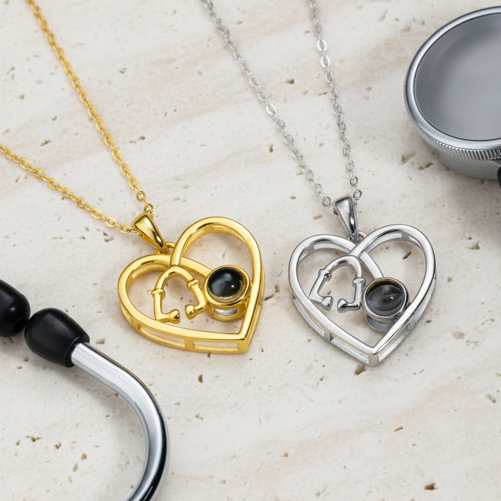 Custom Heart Stethoscope Photo Projection Necklace
