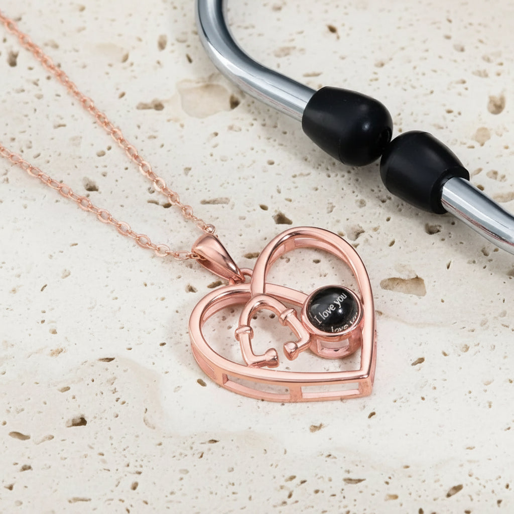 Custom Heart Stethoscope Photo Projection Necklace