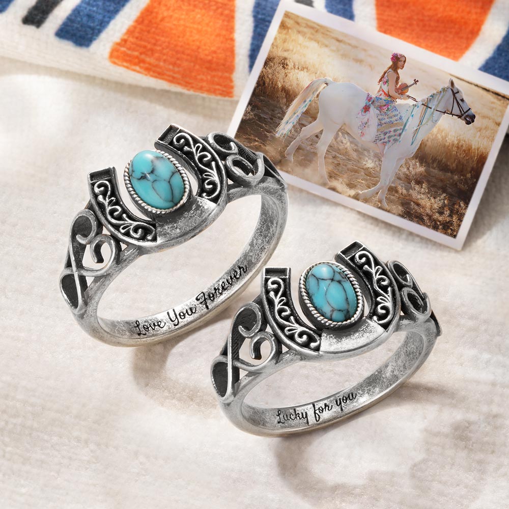 Custom Horseshoe Turquoise Ring 925 Silver