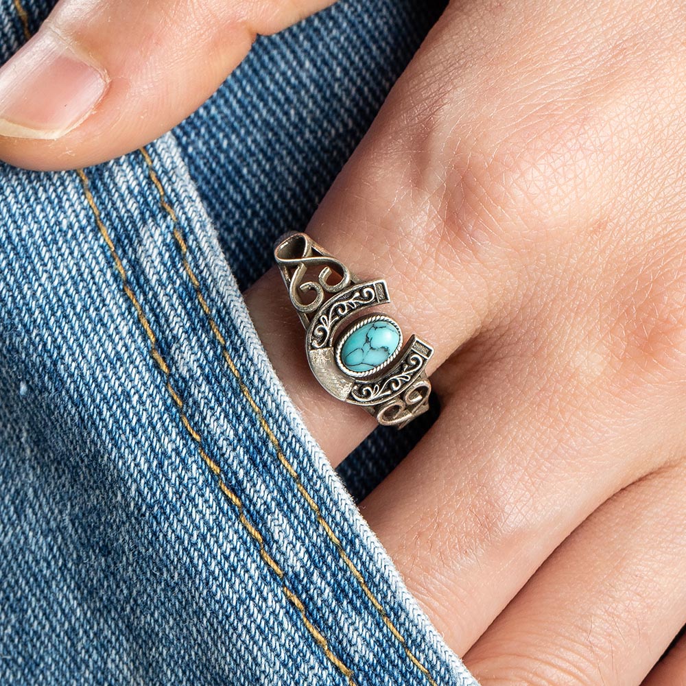 Custom Horseshoe Turquoise Ring 925 Silver