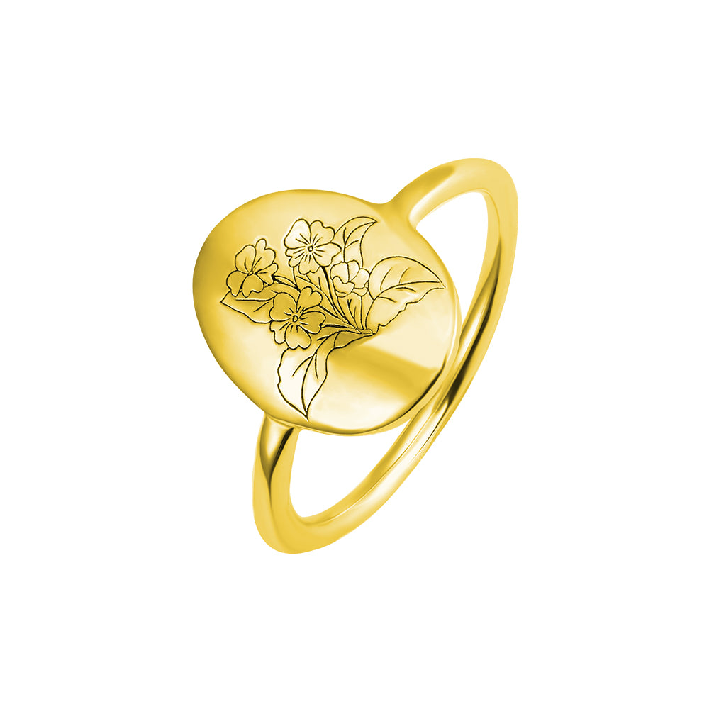 Personalized Birth Flower Signet Ring