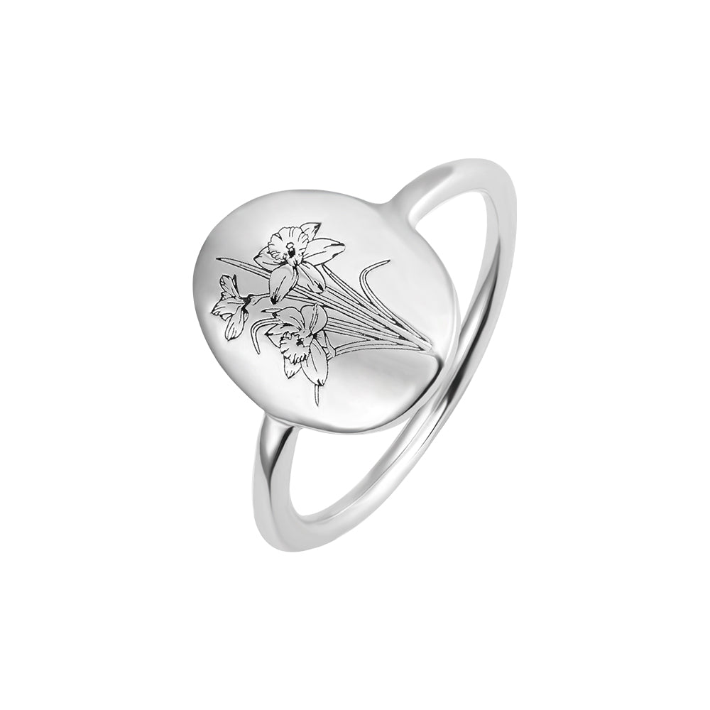 Personalized Birth Flower Signet Ring