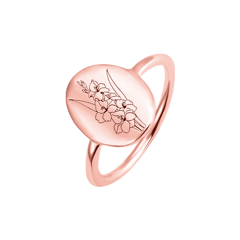Personalized Birth Flower Signet Ring