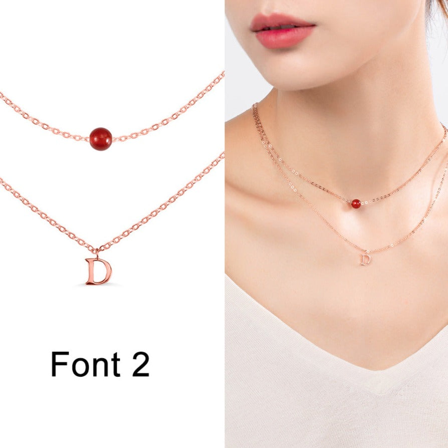 Personalized Double-Layer Initial Necklace with Birthstone