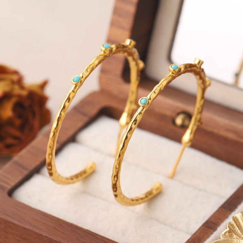 Dainty Turquoise 18K Gold Hoop Earrings