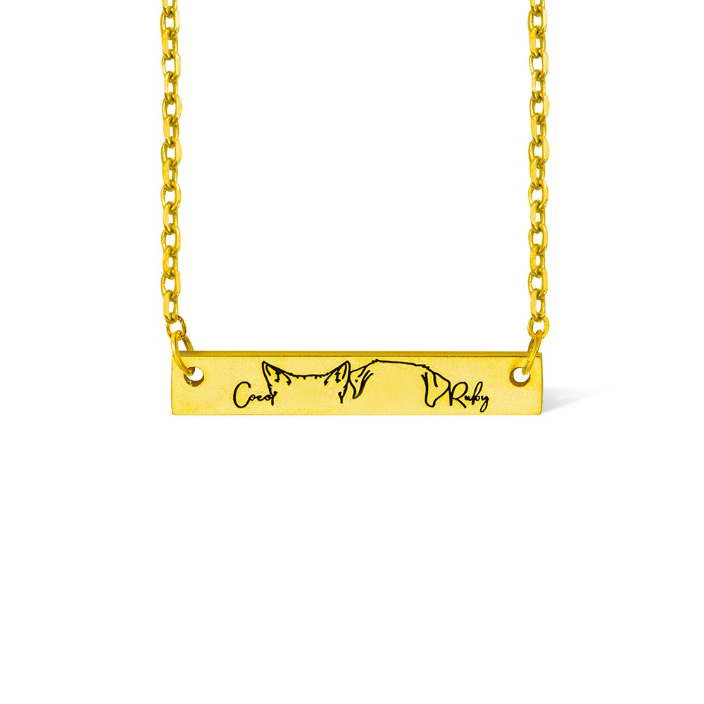 Custom Pet Ear Name Bar Necklace