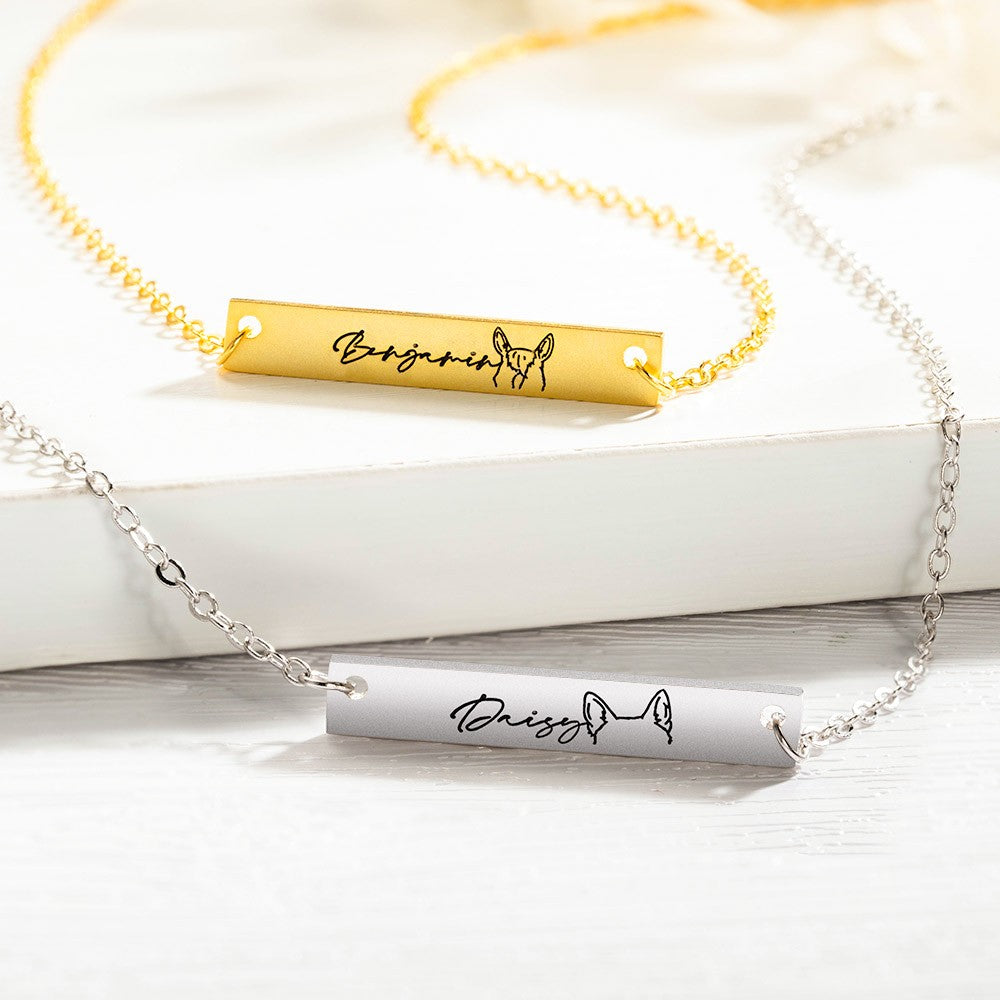 Custom Pet Ear Name Bar Necklace