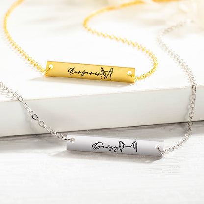 Custom Pet Ear Name Bar Necklace