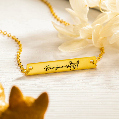 Custom Pet Ear Name Bar Necklace