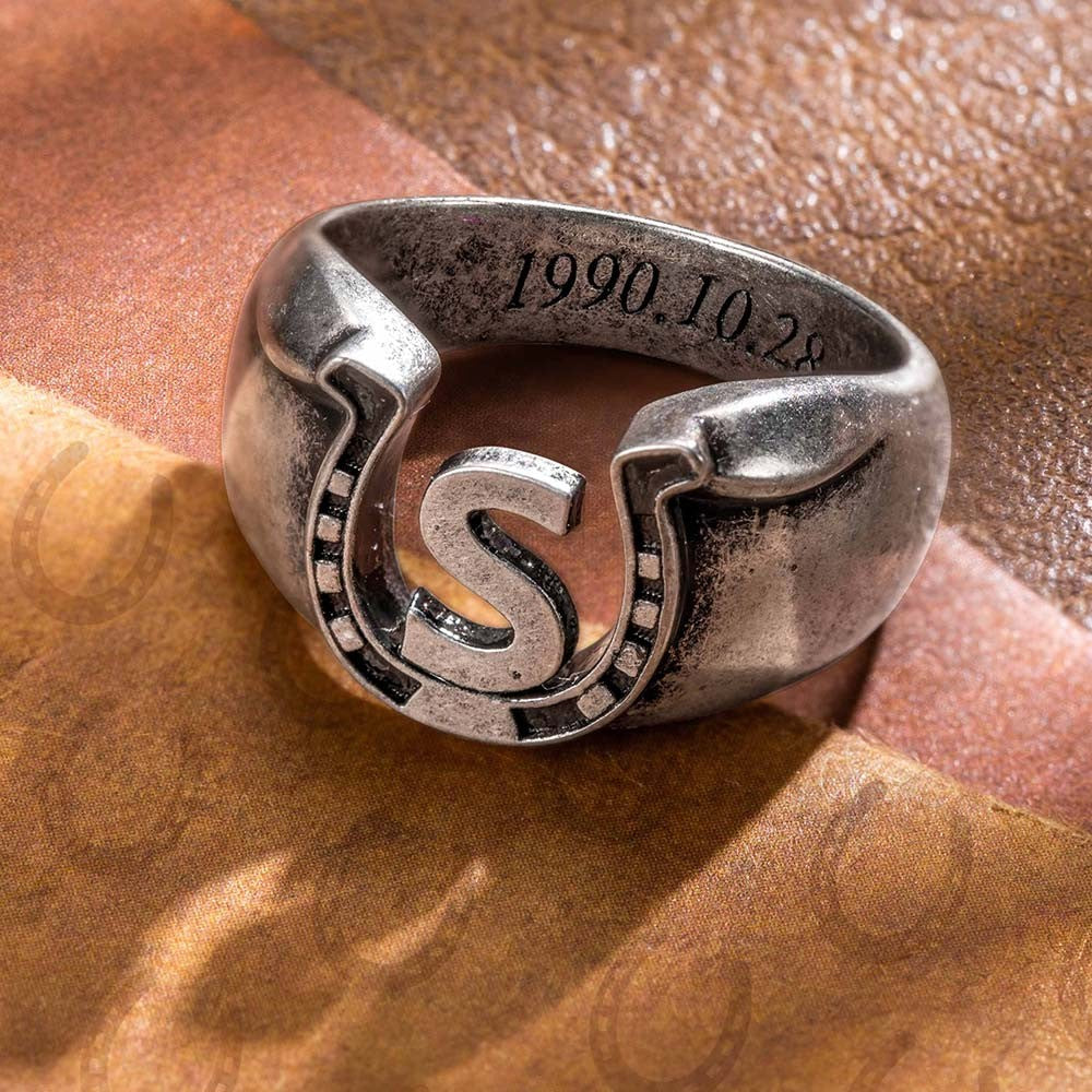 Custom Initial Engraved Horseshoe Ring