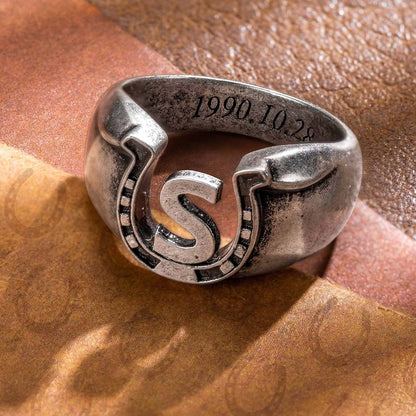 Custom Initial Engraved Horseshoe Ring