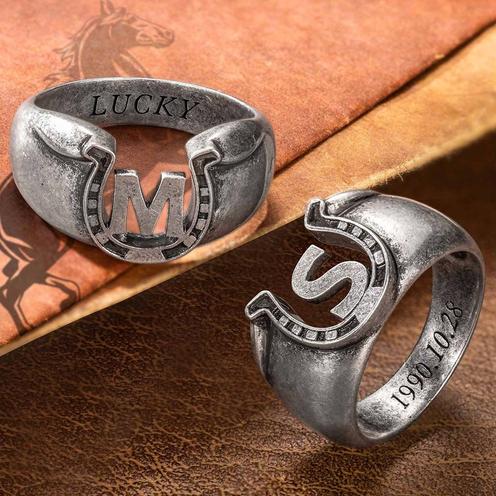 Custom Initial Engraved Horseshoe Ring