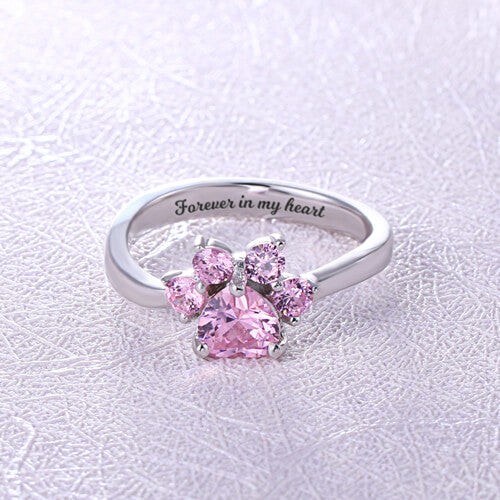 Custom Engraved Pet Paw Birthstone Ring