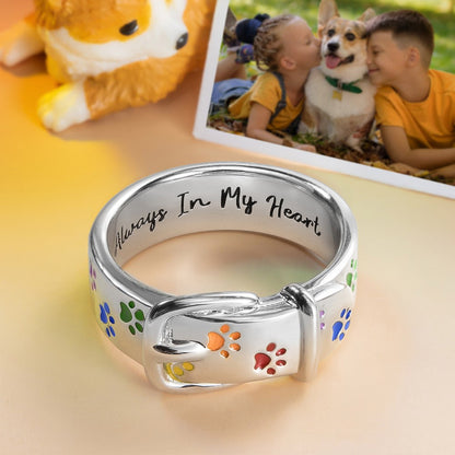 Custom Engraved Dog Collar Rainbow Ring