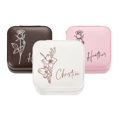 Custom Name Birth Flower Jewelry Case