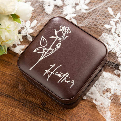 Custom Name Birth Flower Jewelry Case