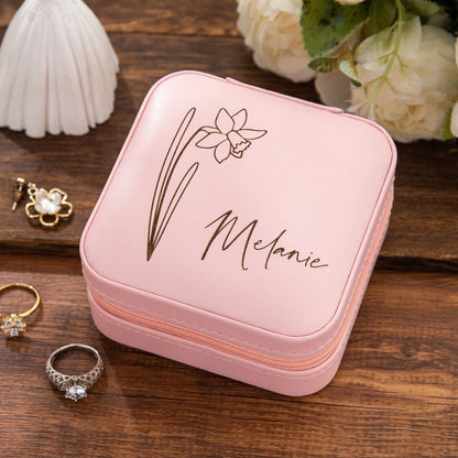 Custom Name Birth Flower Jewelry Case