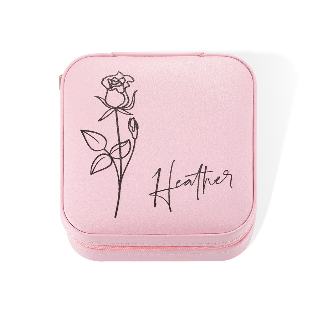 Custom Name Birth Flower Jewelry Case